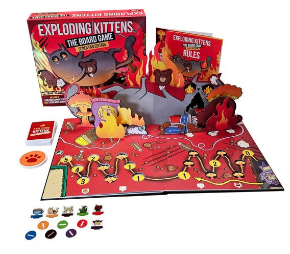 Exploding Kittens the Board Game Superfan Edition box plus contents